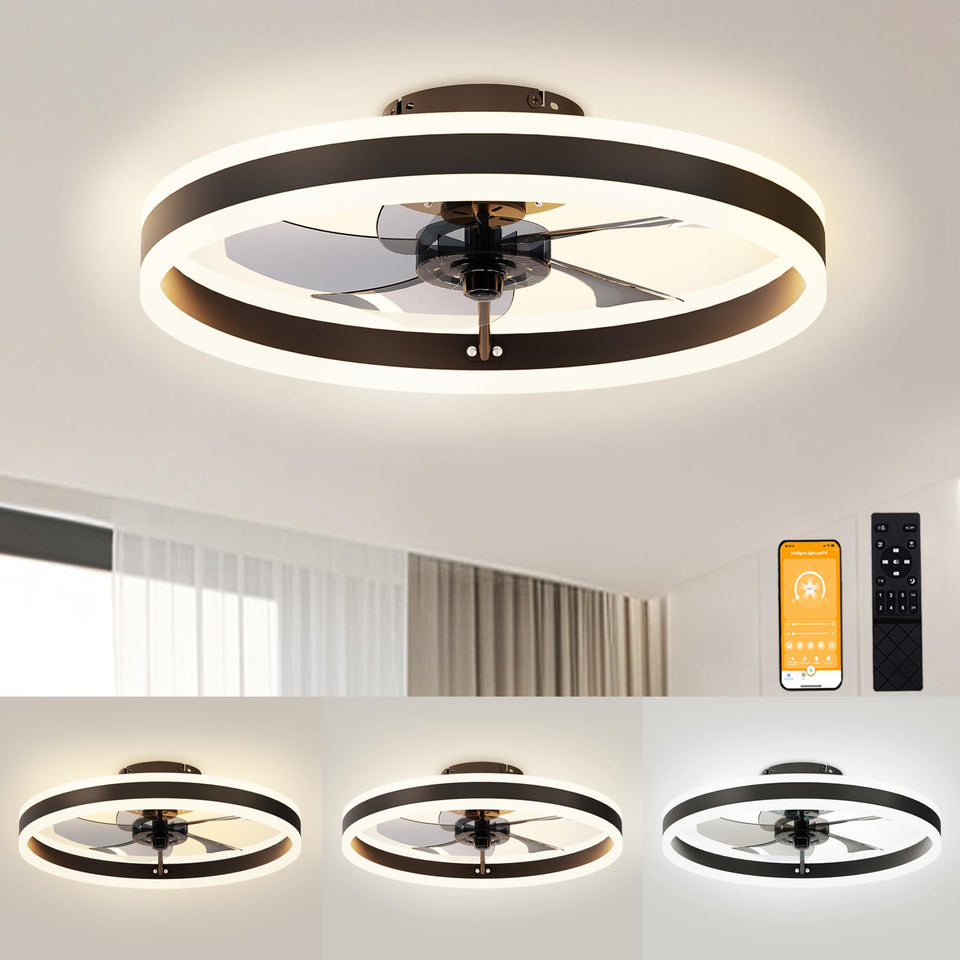 VOLISUN low-profile ceiling fan with light for elegant flush mount in bedrooms.