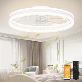 Volisun low profile ceiling fan with lights and remote for quiet ambient cooling.