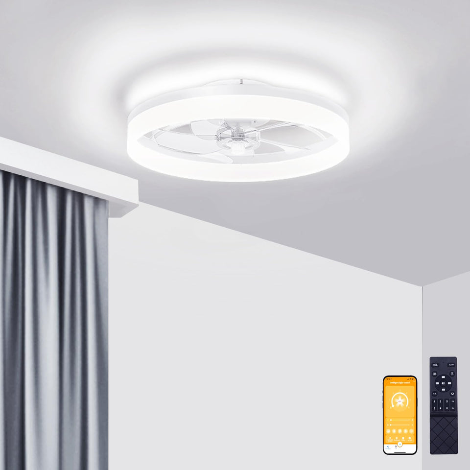 VOLISUN low-profile fandelier ceiling fan with lights featuring space-saving illumination