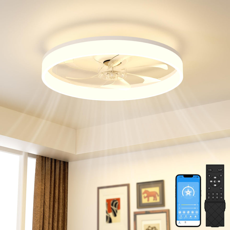 VOLISUN low-profile fandelier front view for space-saving bedrooms.