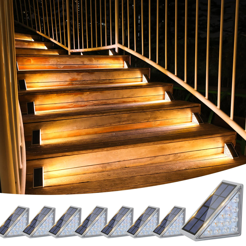 Volisun outdoor stair lights 8-pack on front steps for safer nighttime entry
