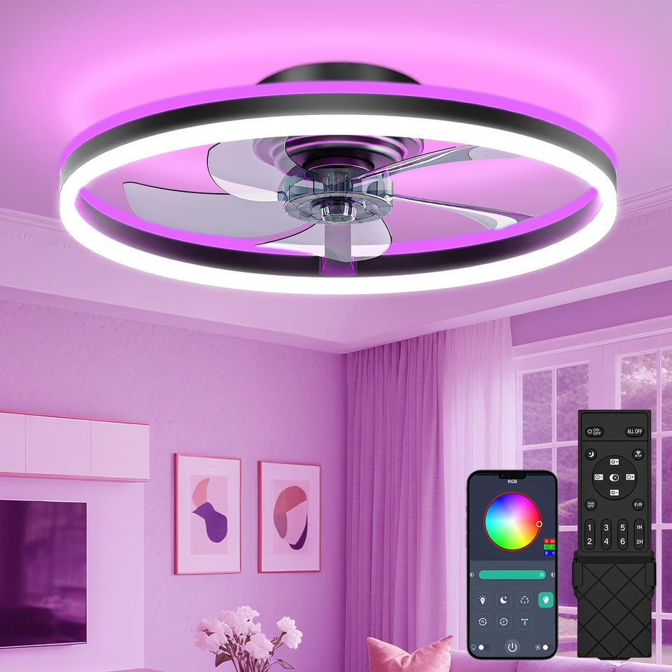 VOLISUN RGB LED fandelier with dynamic colors for mood lighting.