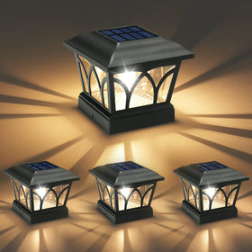 VOLISUN slate black post cap light on a wooden post with warm Edison glow for evenings.