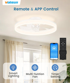 VOLISUN smart bladeless LED fan light enables adjustable color temperature for mood versatility.