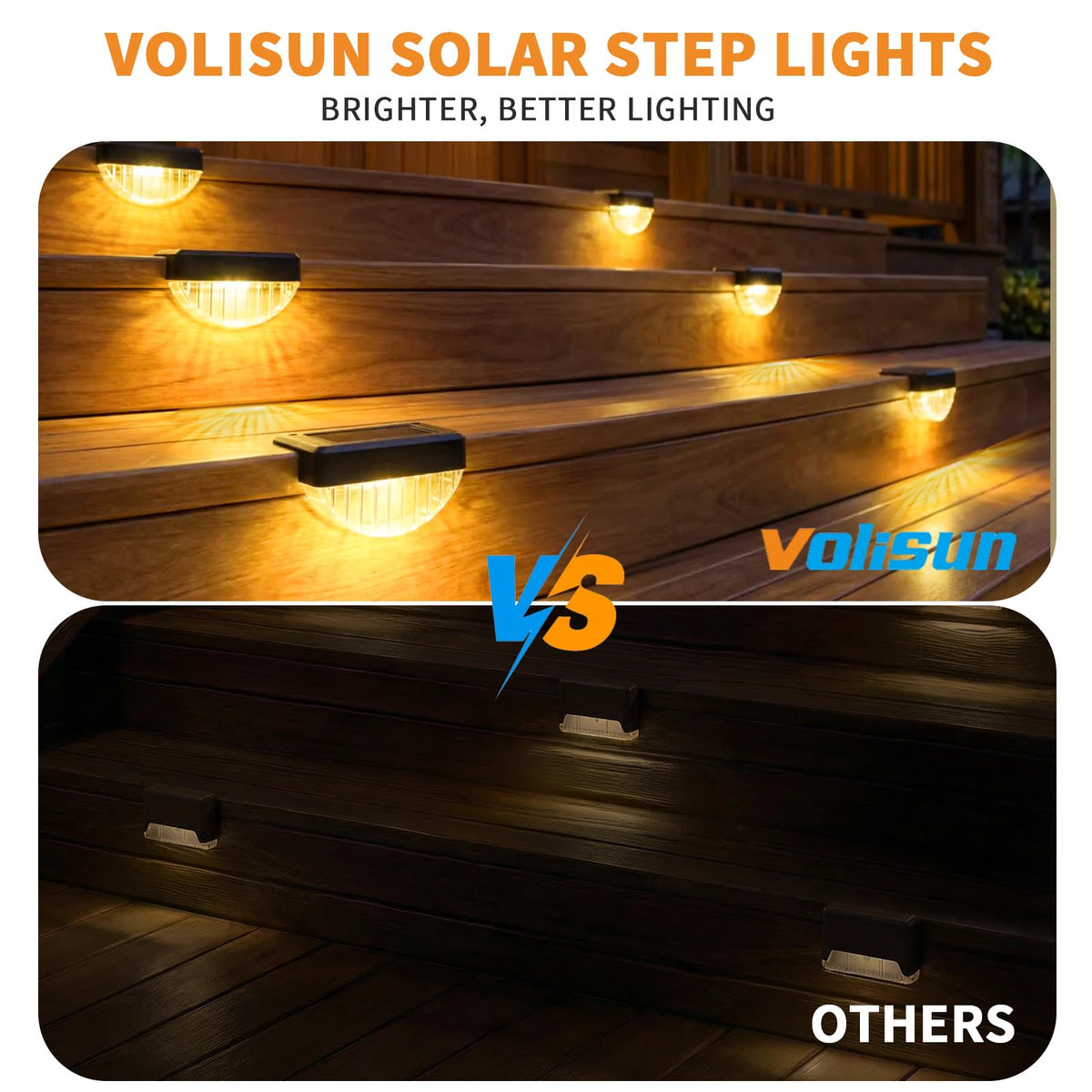 VOLISUN 16-pack stair light showcasing warm glow on steps
