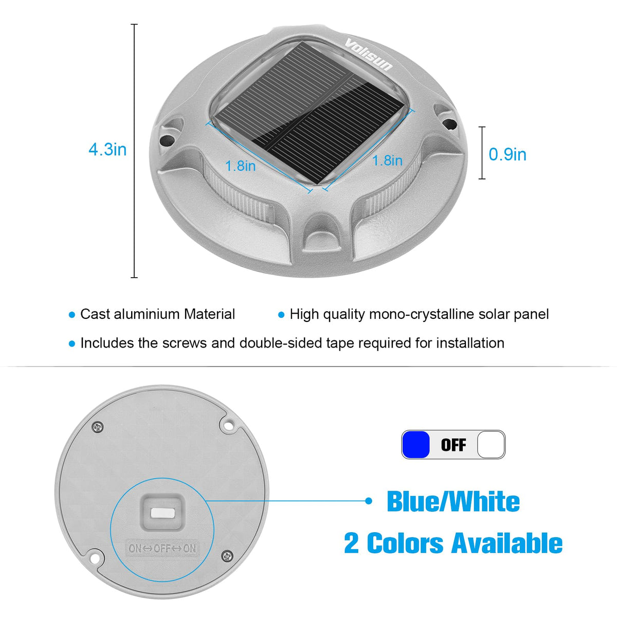 VOLISUN solar driveway lights aluminum shell resists rust for outdoor use.