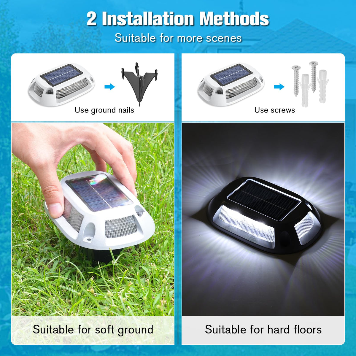 VOLISUN easy-install lights allow screws or ground stakes installation.
