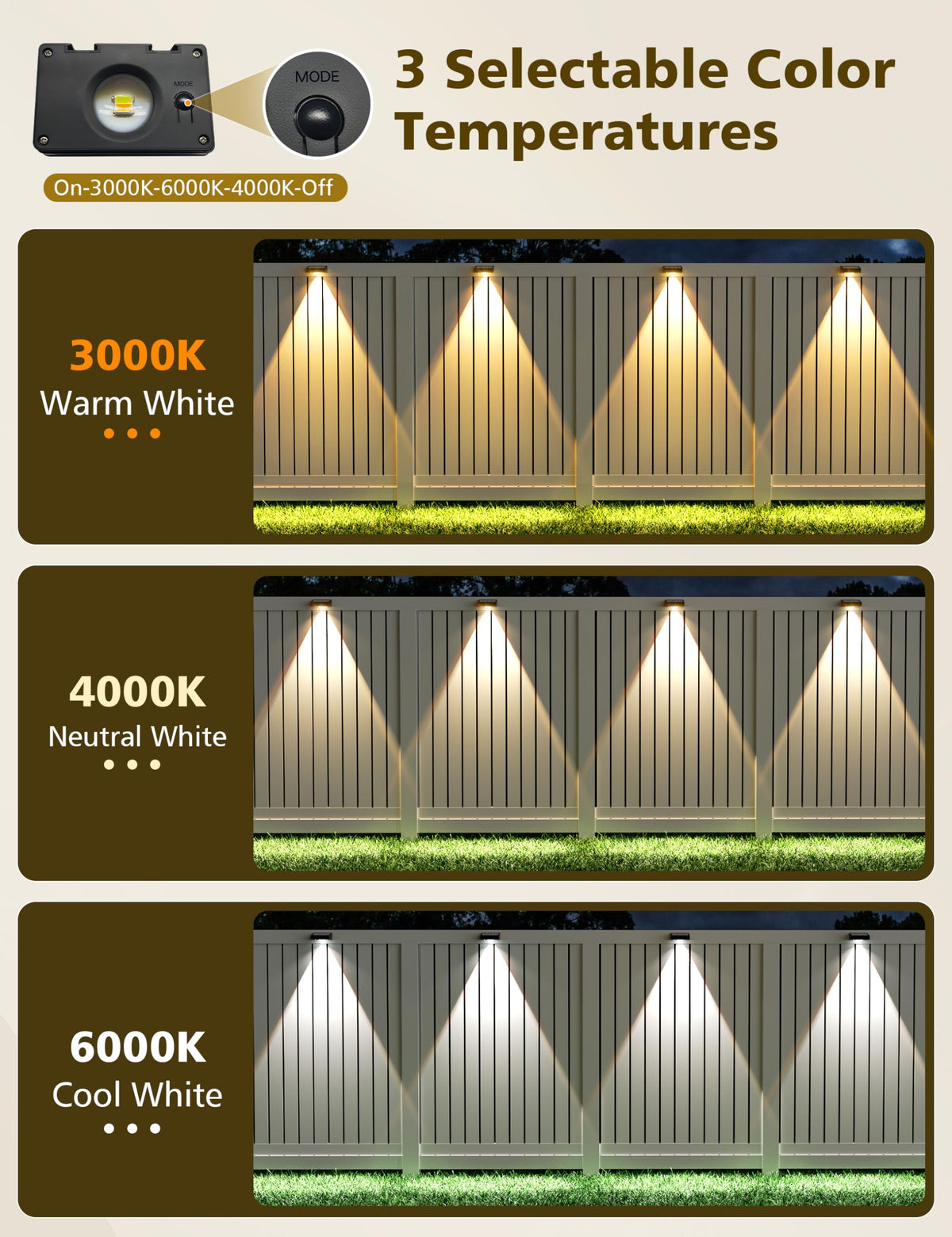 VOLISUN solar fence light natural brightness for crisp visibility