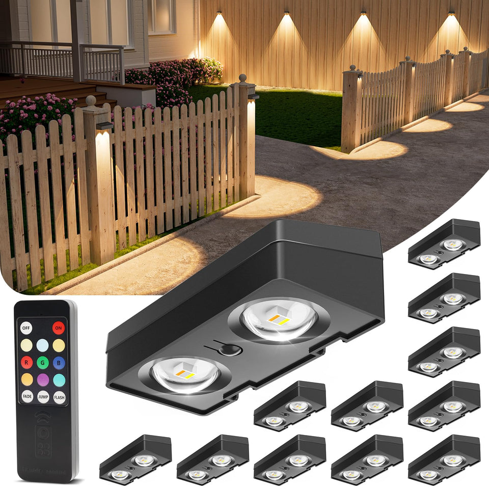 VOLISUN solar fence lights with remote control for effortless color changes at night