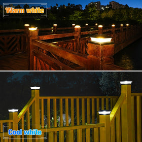 VOLISUN solar post cap light on a 4x4 vinyl post with clear casing.
