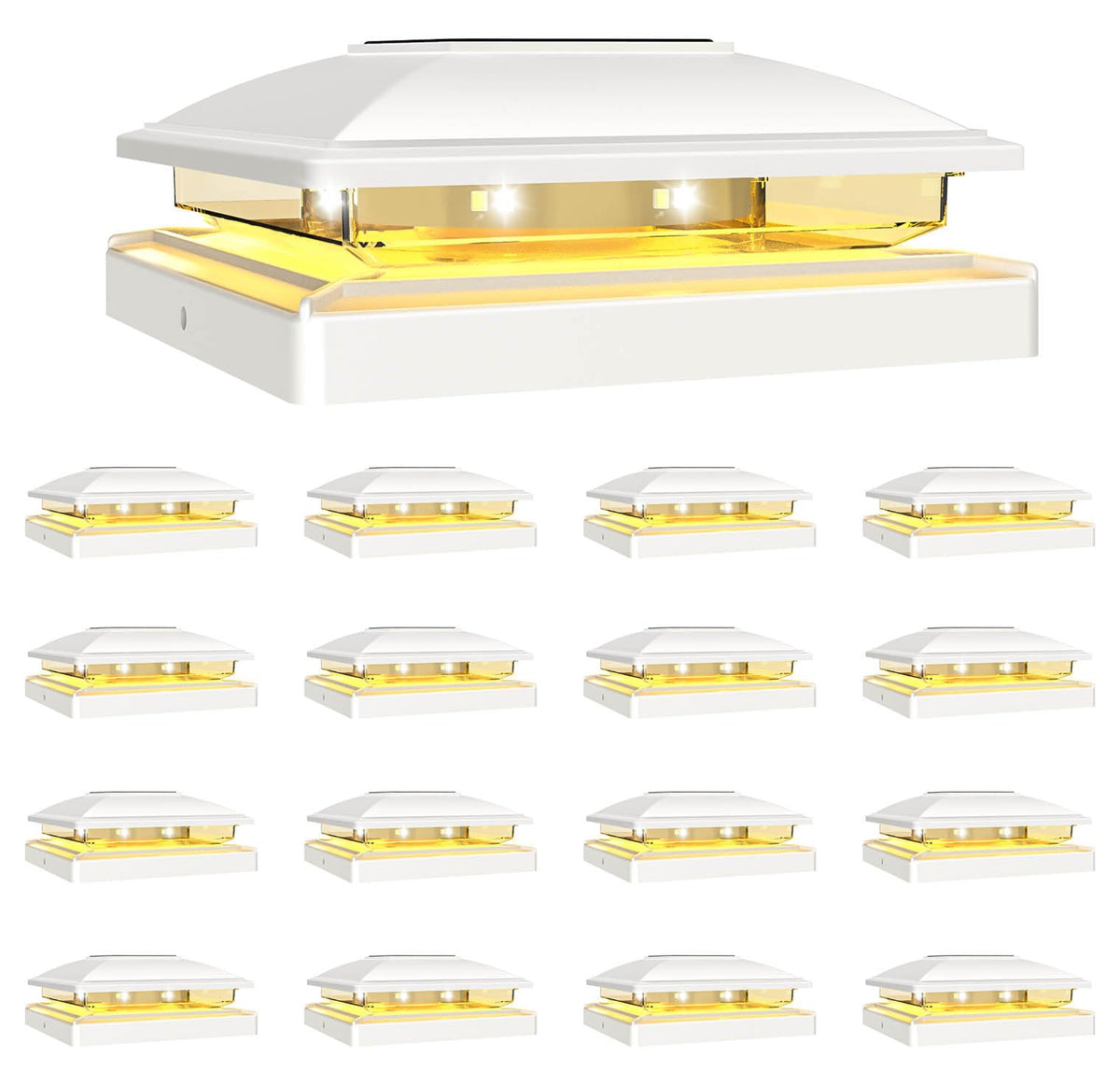 VOLISUN solar post cap light on a 4x4 wooden base casting a warm welcome glow for outdoors.