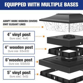 VOLISUN solar post cap light on a 6x6 wooden post providing even deck lighting.