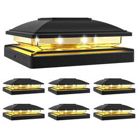 VOLISUN solar post cap light on a dark fence with warm ambient glow for pathways