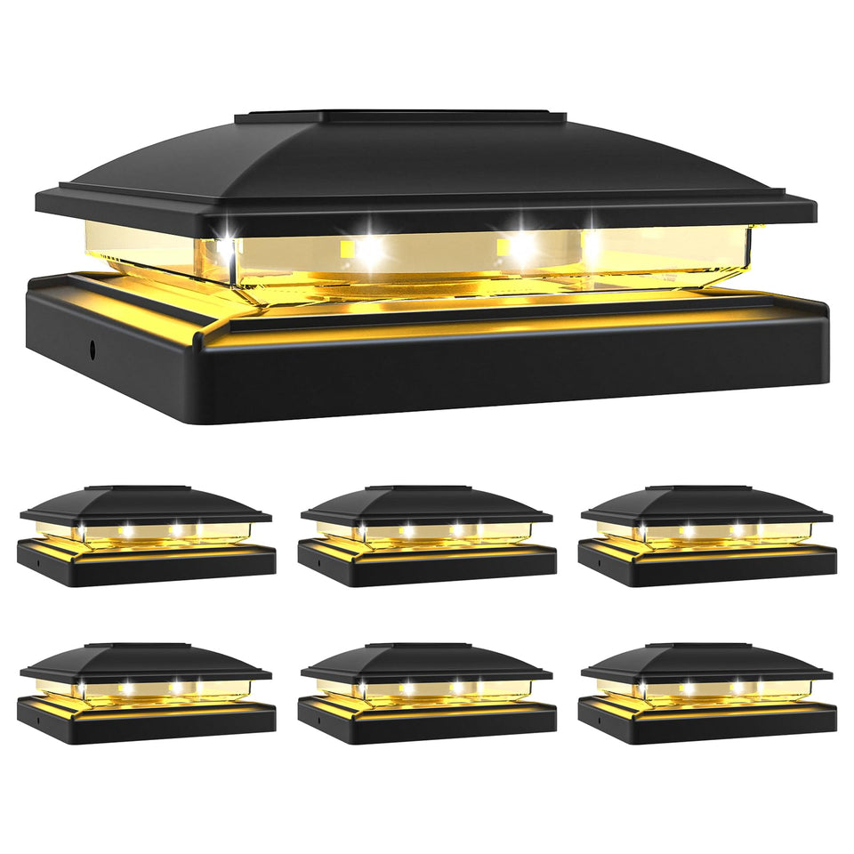 VOLISUN solar post cap light on a dark fence with warm ambient glow for pathways