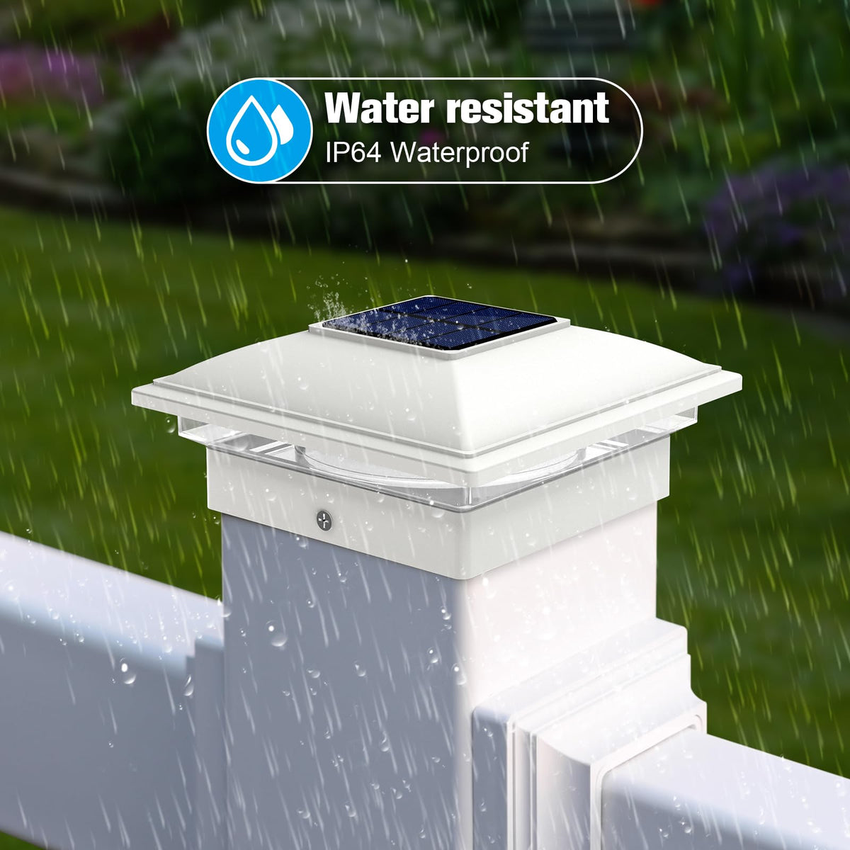 VOLISUN solar post cap light emits warm white glow to highlight decks and patios.