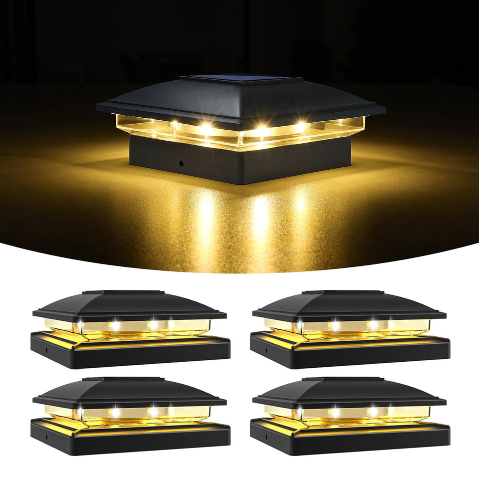 VOLISUN solar post cap light on wooden 4x4 post provides subtle nighttime guidance