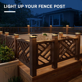 VOLISUN solar post cap light on wooden 6x6 post illuminates a pathway