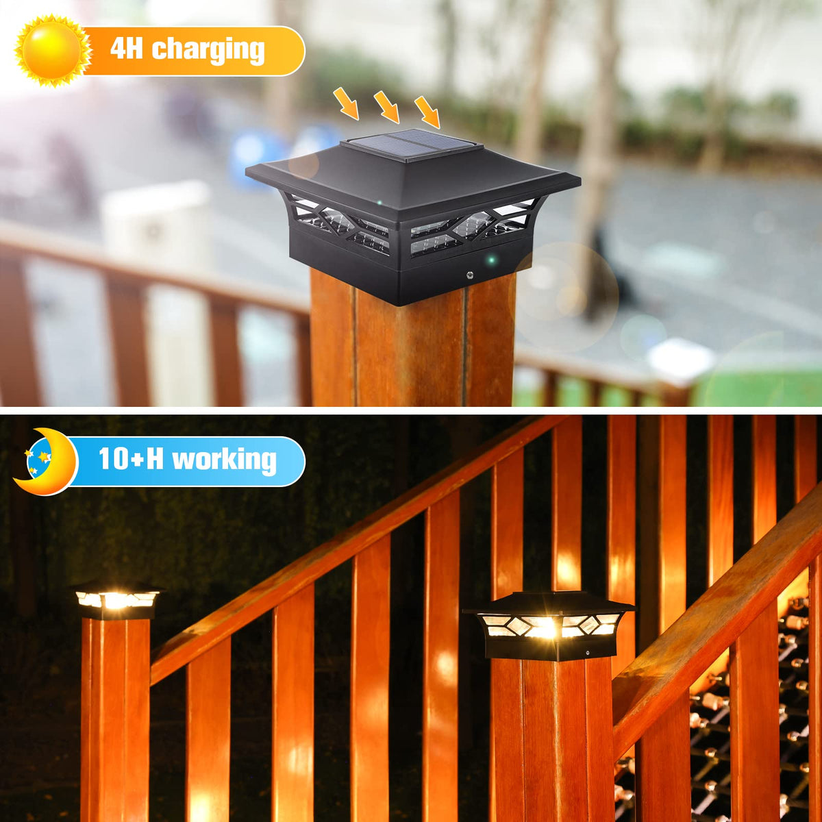 VOLISUN post-cap lights fit 4x4 and 6x6 posts for versatile outdoor lighting