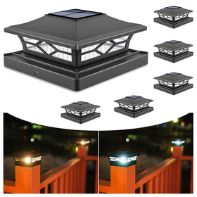 VOLISUN solar post-cap lights on deck post with warm or cool glow for curb appeal