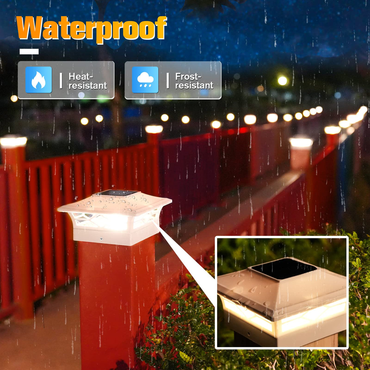 VOLISUN 6-pack lights highlight dock edge with subtle coastal illumination.