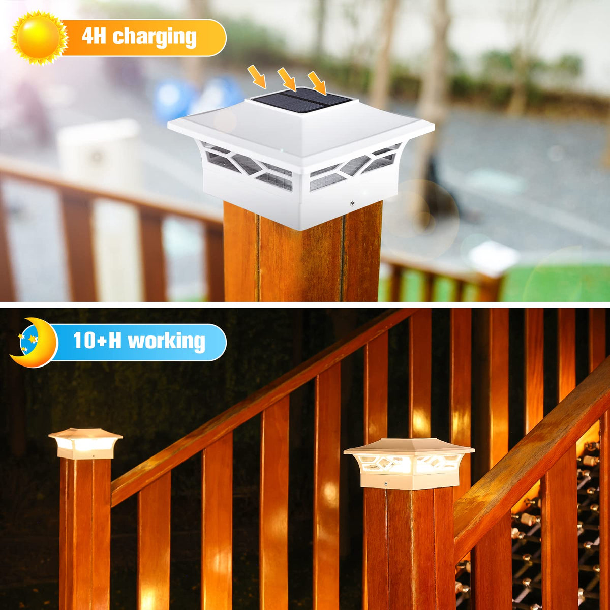 VOLISUN post cap lights brighten a vinyl fence post for clear visibility.