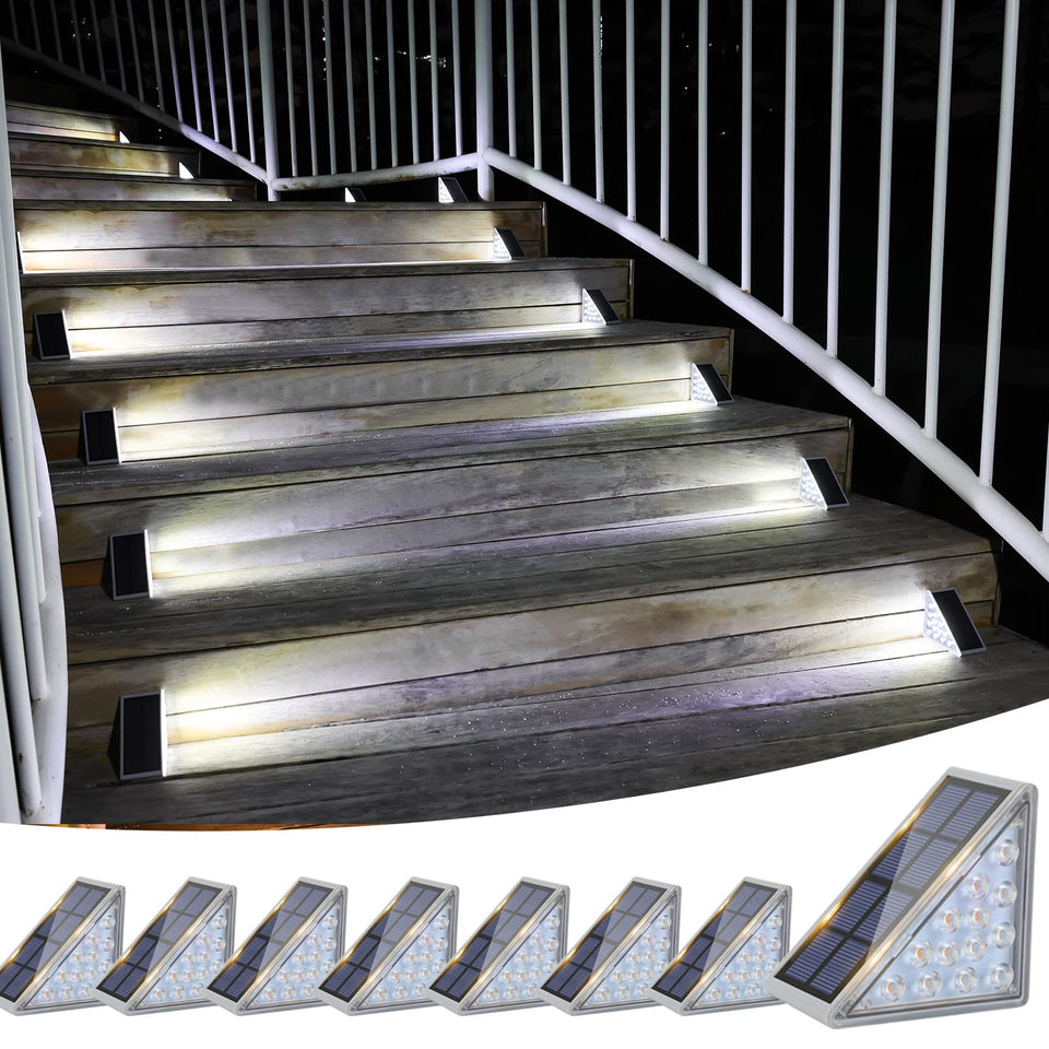 VOLISUN solar stair light 8-pack illuminates outdoor stairs for safer nighttime entry.