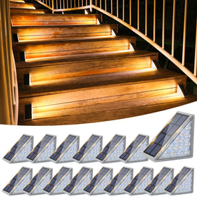 Volisun solar stair lights on stairs illuminate steps for safer nighttime entry.