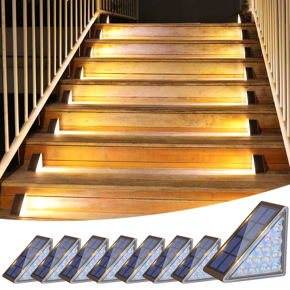 VOLISUN solar step lights installed on stairs illuminate pathways safely.