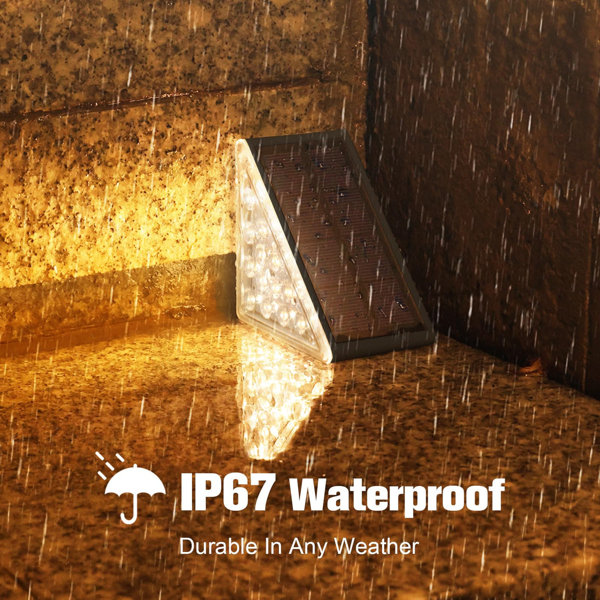 VOLISUN solar step light IP67 waterproof protection withstands rain, snow, and frost.