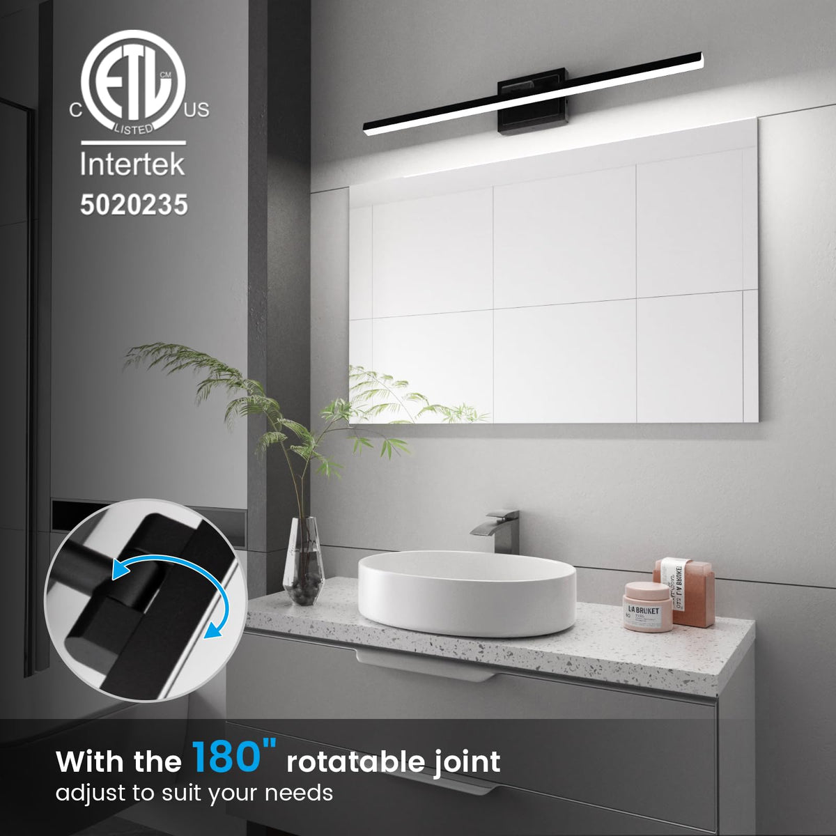 VOLISUN vanity light rotatable head enabling up or down lighting