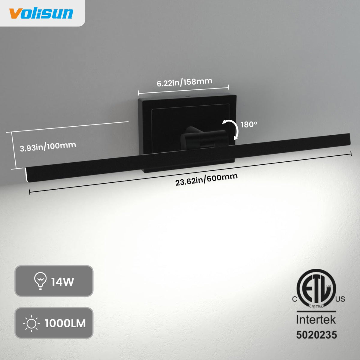 VOLISUN vanity light easy installation on standard US junction box.