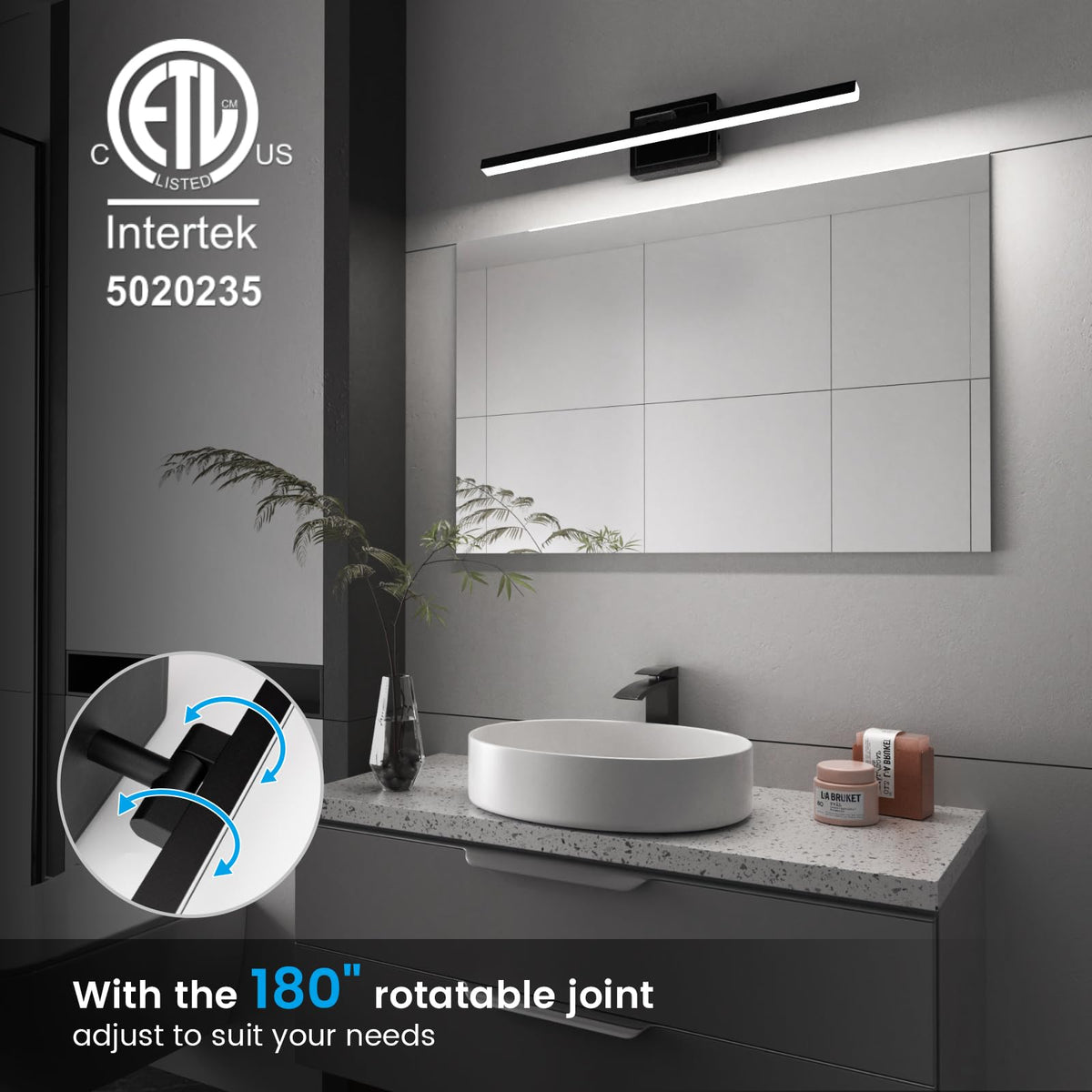VOLISUN vanity light over mirror rotatable head enables flexible lighting angles.