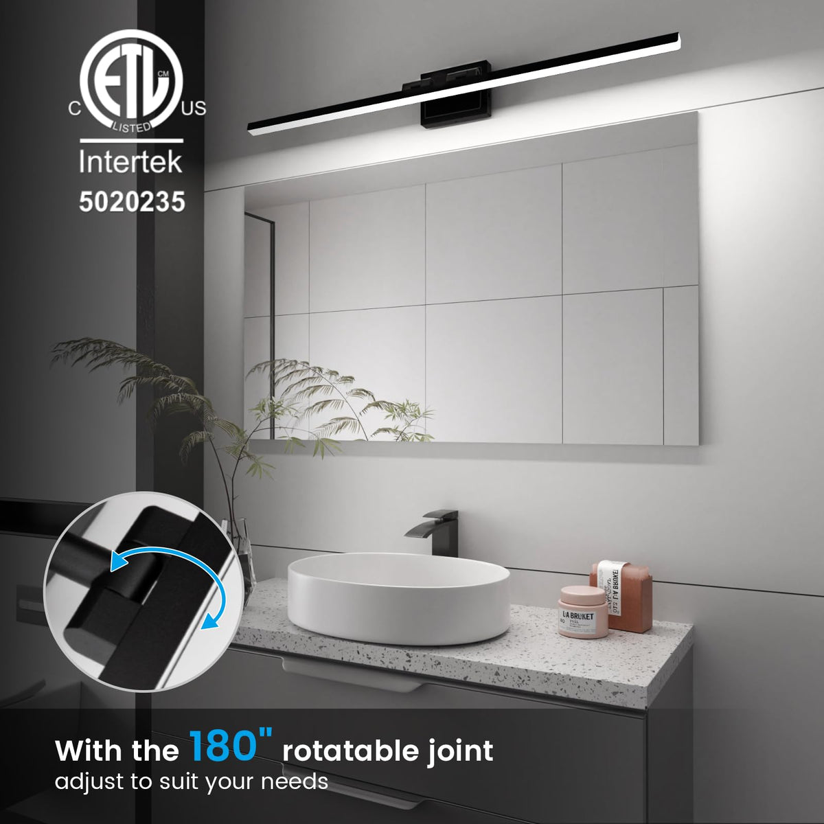 VOLISUN vanity light over mirror provides clear illumination for grooming tasks.
