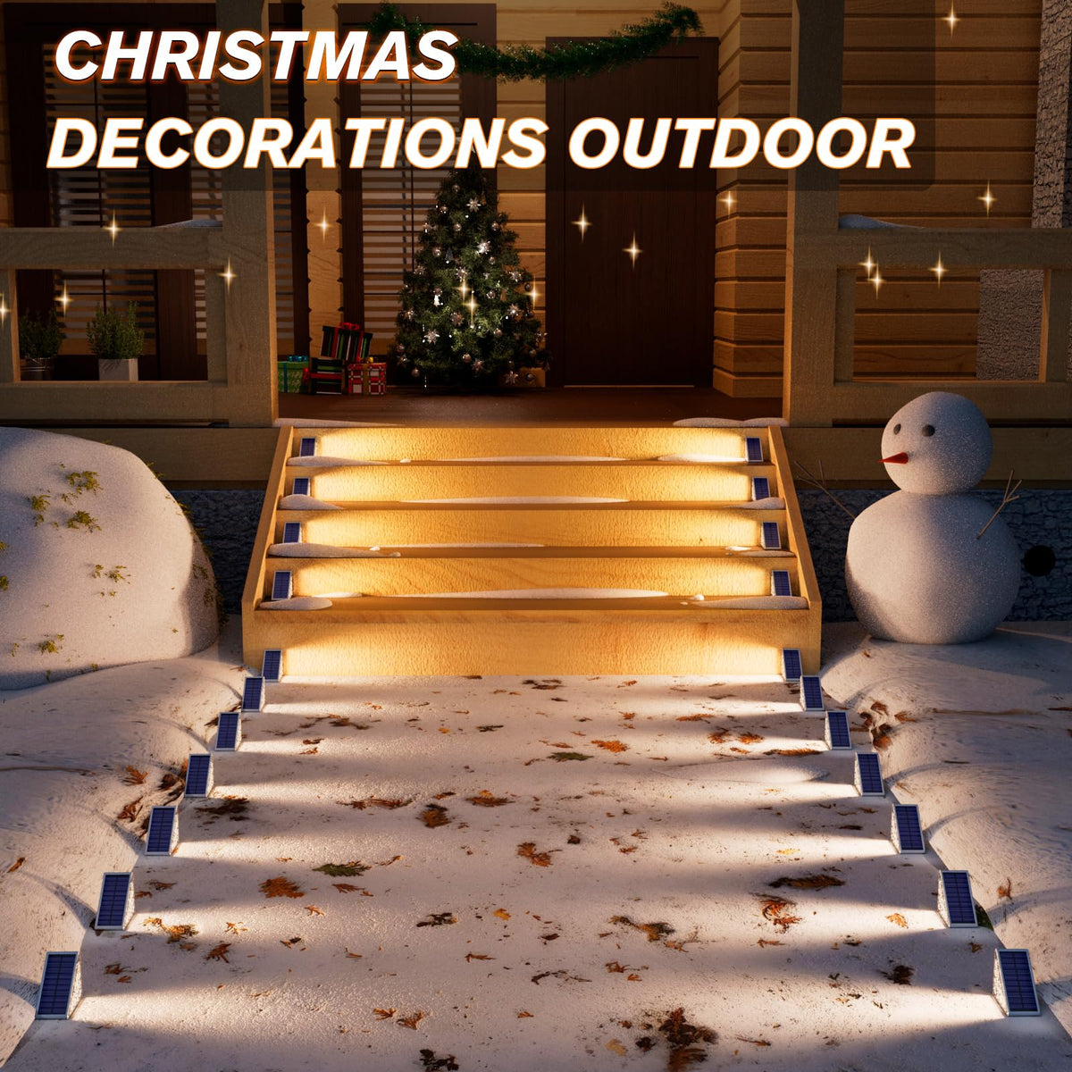 Volisun warm white stair light on deck railing creating inviting ambiance