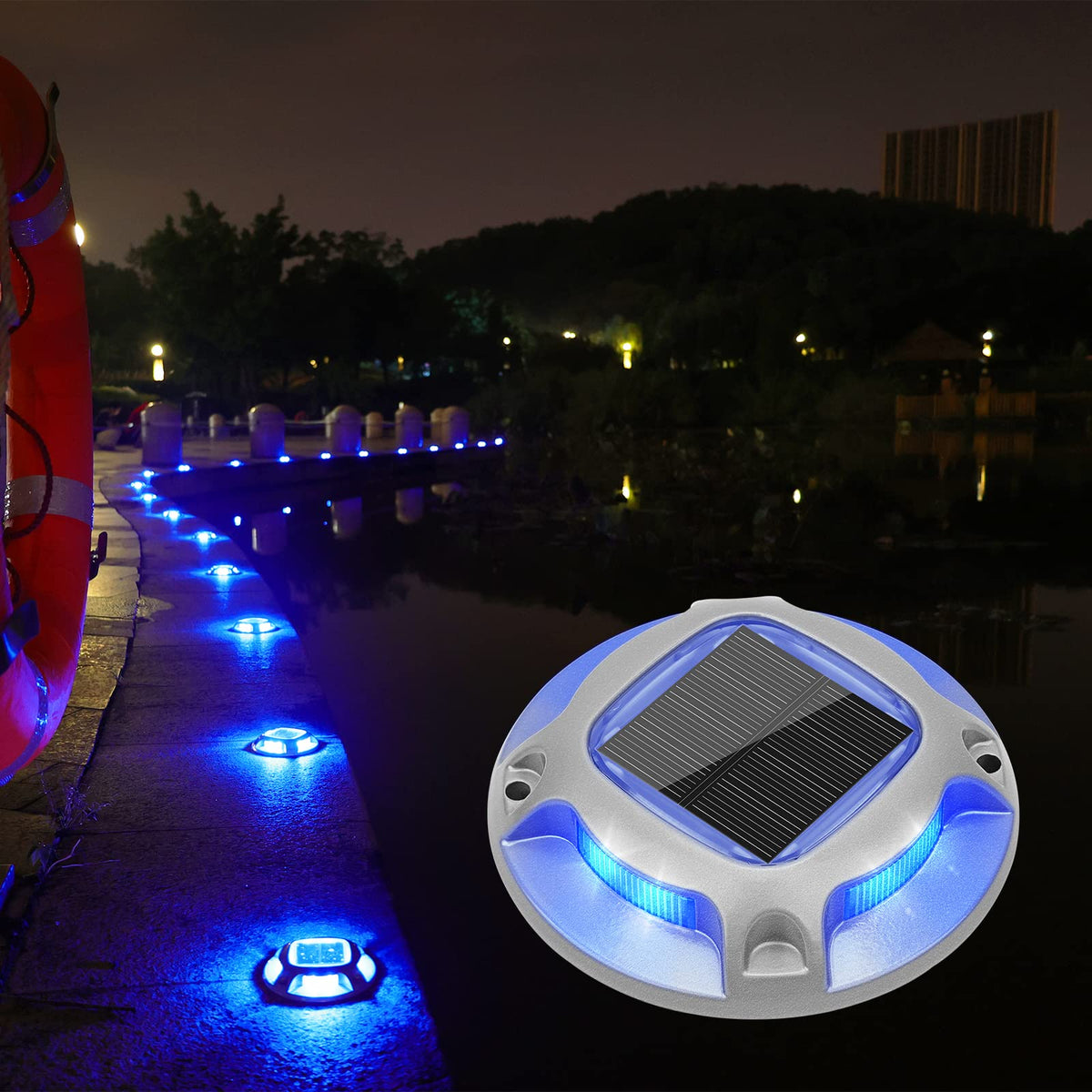 VOLISUN white-blue dock light front view with dual-color option for driveways