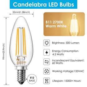 VOLIVO 60W-equivalent LED filament bulb illuminates chandeliers with energy-efficient soft light.