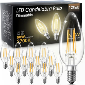 VOLIVO dimmable E12 candlebulb in clear glass delivering warm 2700K glow for cozy spaces.