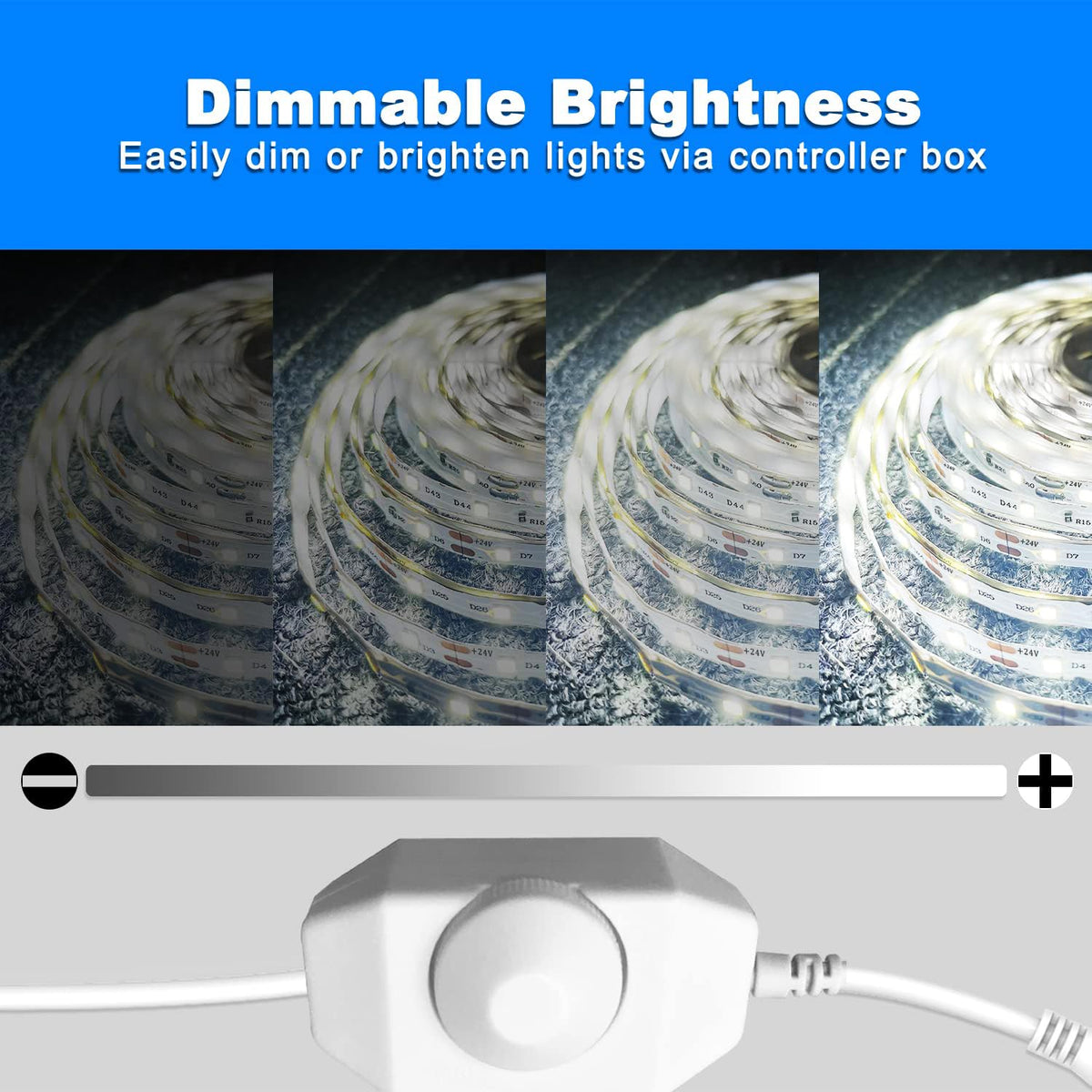 VOLIVO white LED strip lights in the bedroom create a clean, inviting ambient glow.