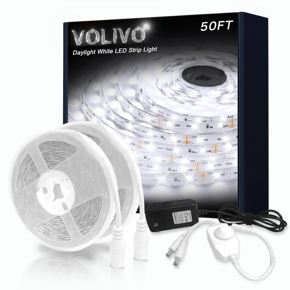 VOLIVO White LED Strip Lights illuminate the mirror with bright, even daylight for easy grooming.