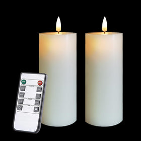 Volnyus flameless candles set of 2 with flat-top ivory pillars for cozy tabletops.