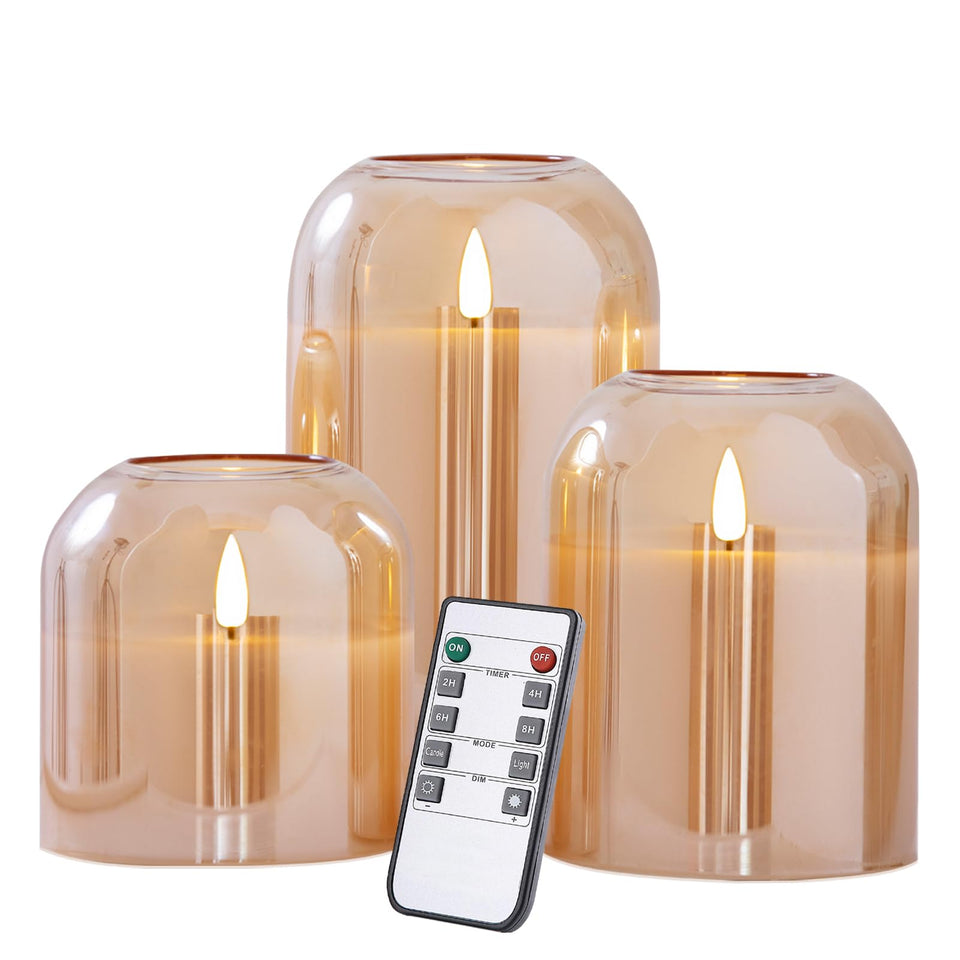 Volnyus Gold Glass Flameless Candles with Remote create cozy ambiance safely