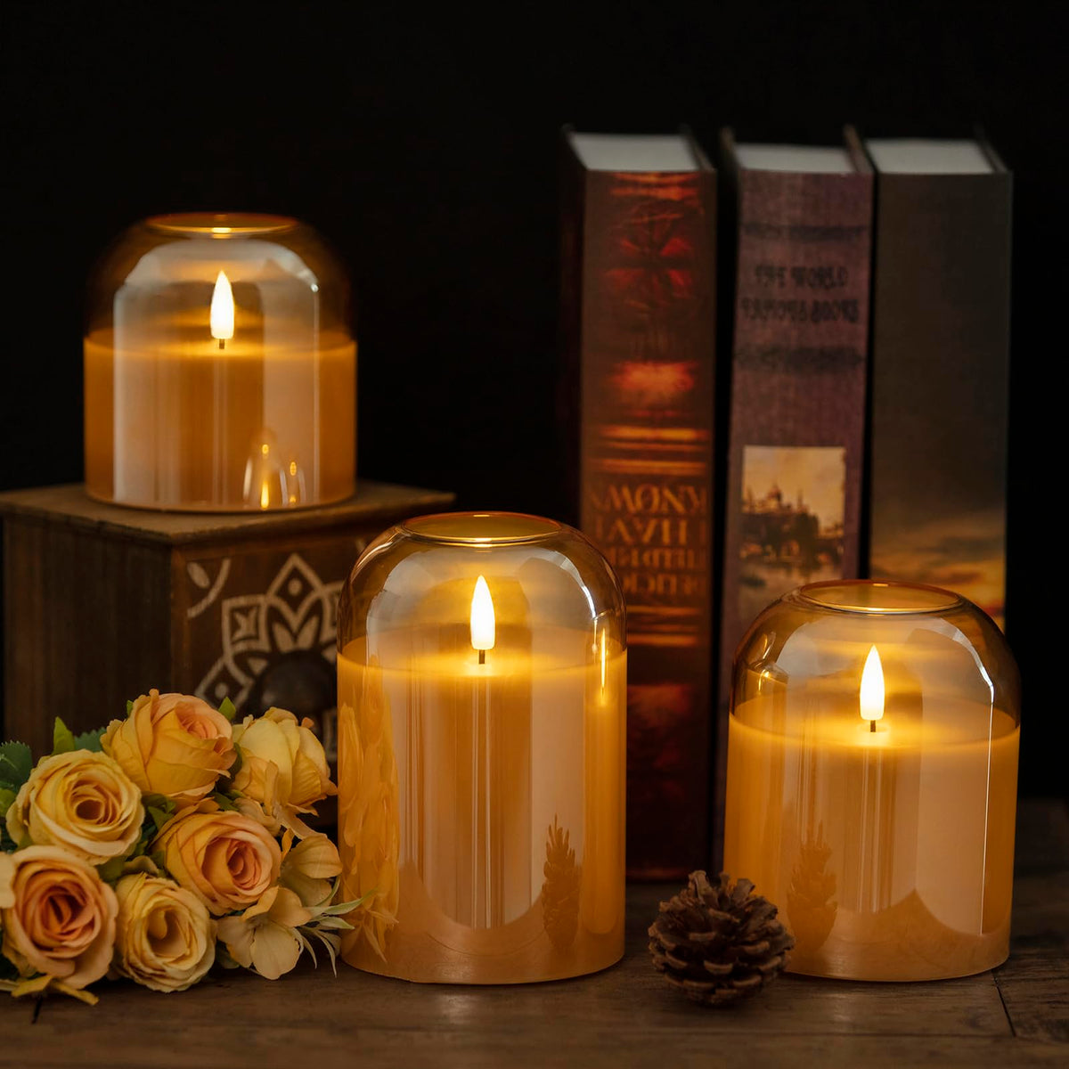 Volnyus real wax look candle enhances tabletops with polished finish