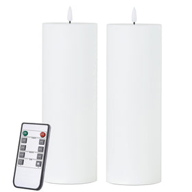 Volnyus white flameless candles 2-pack on dining table creating warm ambience.