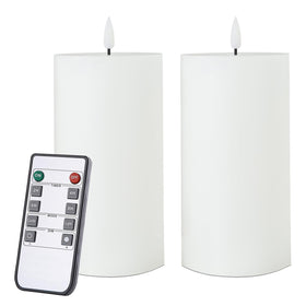 Volnyus white flameless candle with flat-top design creates a clean, elegant tabletop ambiance.