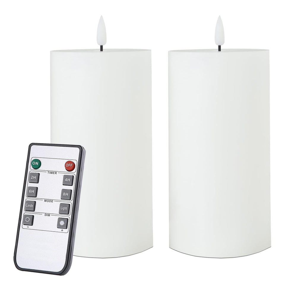 Volnyus white flameless candle with flat-top design creates a clean, elegant tabletop ambiance.