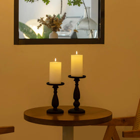Volnyus 3x6 candle adds warm romantic glow to meals and gatherings.