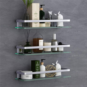 VOLPONE bathroom wall shelf 15.7in glass 3-tier keeps toiletries organized and within easy reach