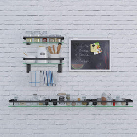 VOLPONE glass shelf with round edges emphasizes safe, modern bathroom design.