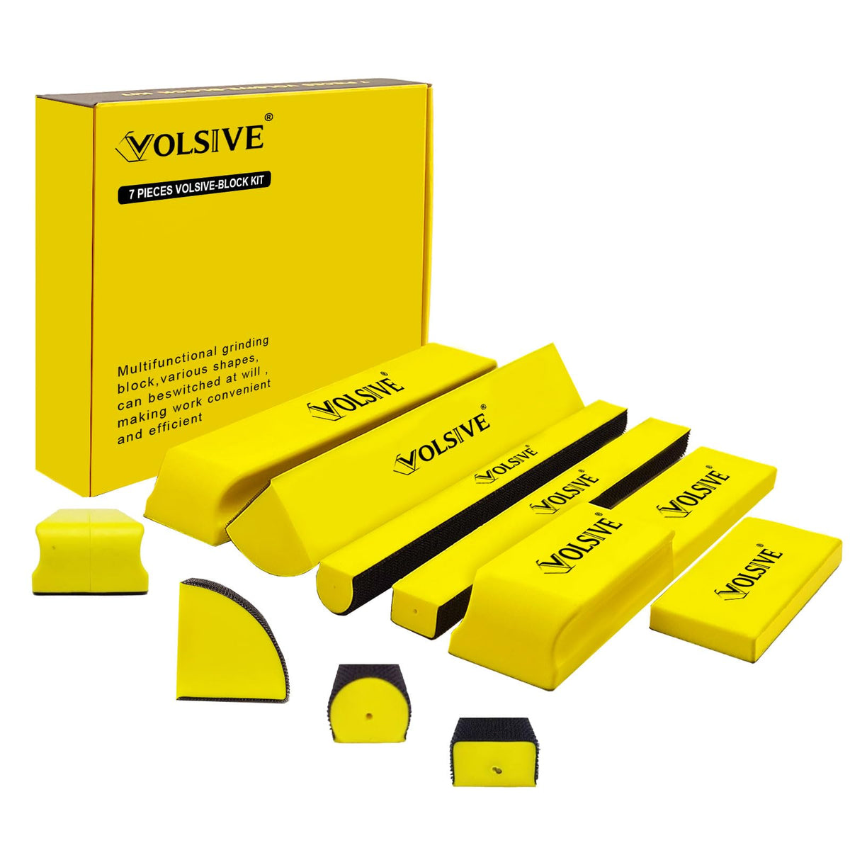 VOLSIVE 7pc classic rectangle sanding block set, 5-inch, ideal for tight curves.