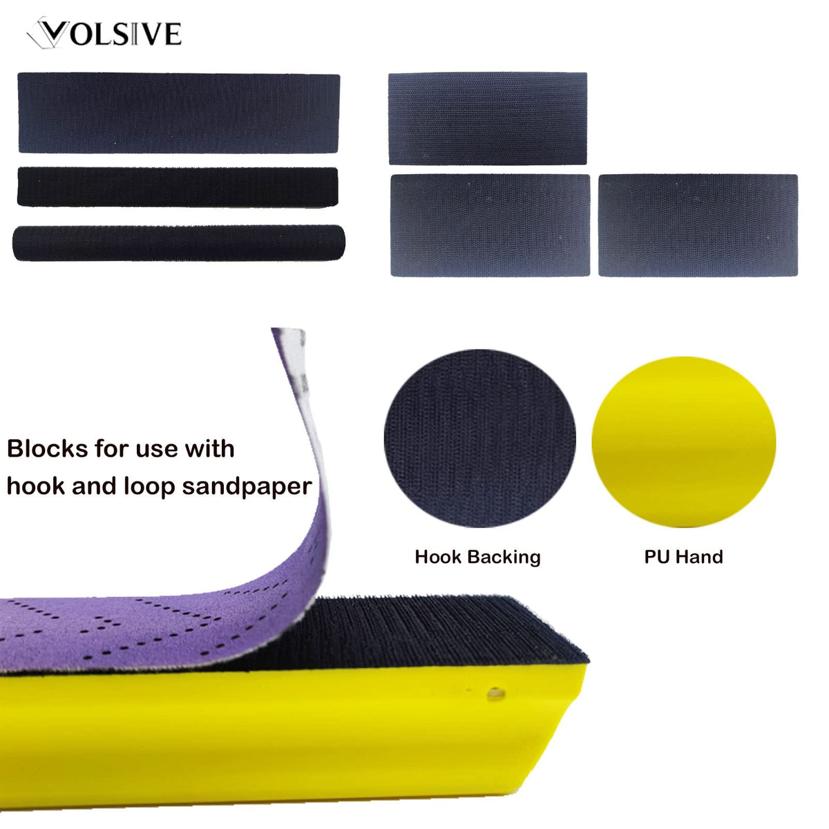 VOLSIVE detail foam hand sander with comfortable grip.